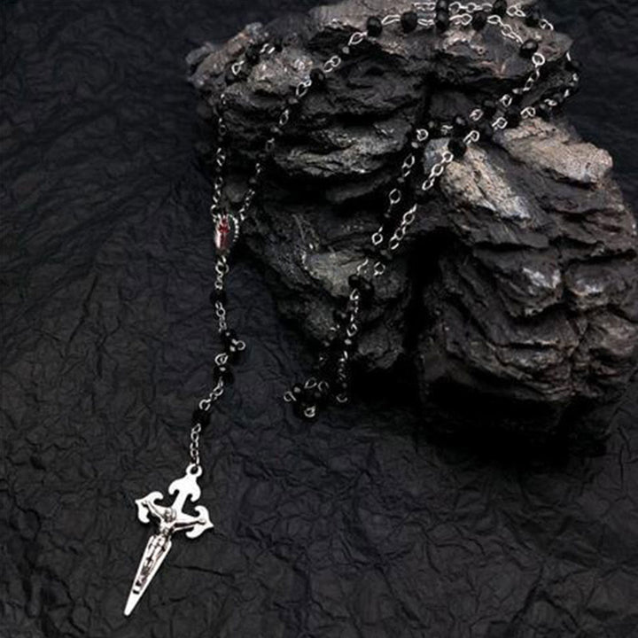 Heart-Shaped Cat’s Eye Stone Rosary Necklace – Elara-Black Onyx-State of Style