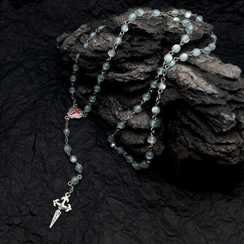 Heart-Shaped Cat’s Eye Stone Rosary Necklace – Elara-Green Cat’s Eye Stone-State of Style