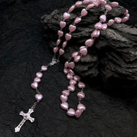 Heart-Shaped Cat’s Eye Stone Rosary Necklace – Elara-Pink Cat’s Eye Stone #Heart-State of Style