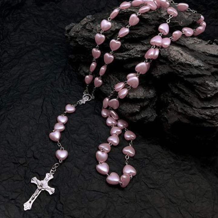 Heart-Shaped Cat’s Eye Stone Rosary Necklace – Elara-Pink Cat’s Eye Stone #Heart-State of Style