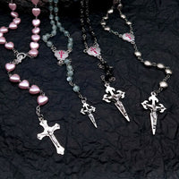 Heart-Shaped Cat’s Eye Stone Rosary Necklace – Elara-Pink Cat’s Eye Stone #Heart-State of Style