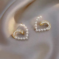Heart-Shaped Earrings with Pearls and Zirconia – Ameline-State of Style