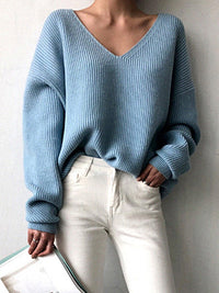 HeleensShirt | Women's Soft & Stylish V-Neck Sweater-Sky Blue-One size-State of Style