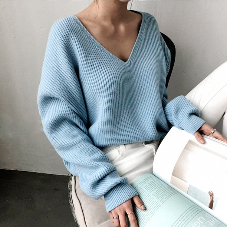 HeleensShirt | Women's Soft & Stylish V-Neck Sweater-Sky Blue-One size-State of Style