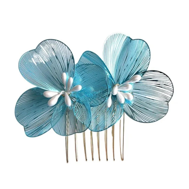 Helen Traditional Hair Accessories – Elegant Alloy Flower Hair Combs-Blue-State of Style