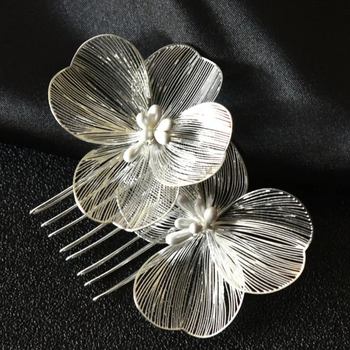 Helen Traditional Hair Accessories – Elegant Alloy Flower Hair Combs-Gold-State of Style