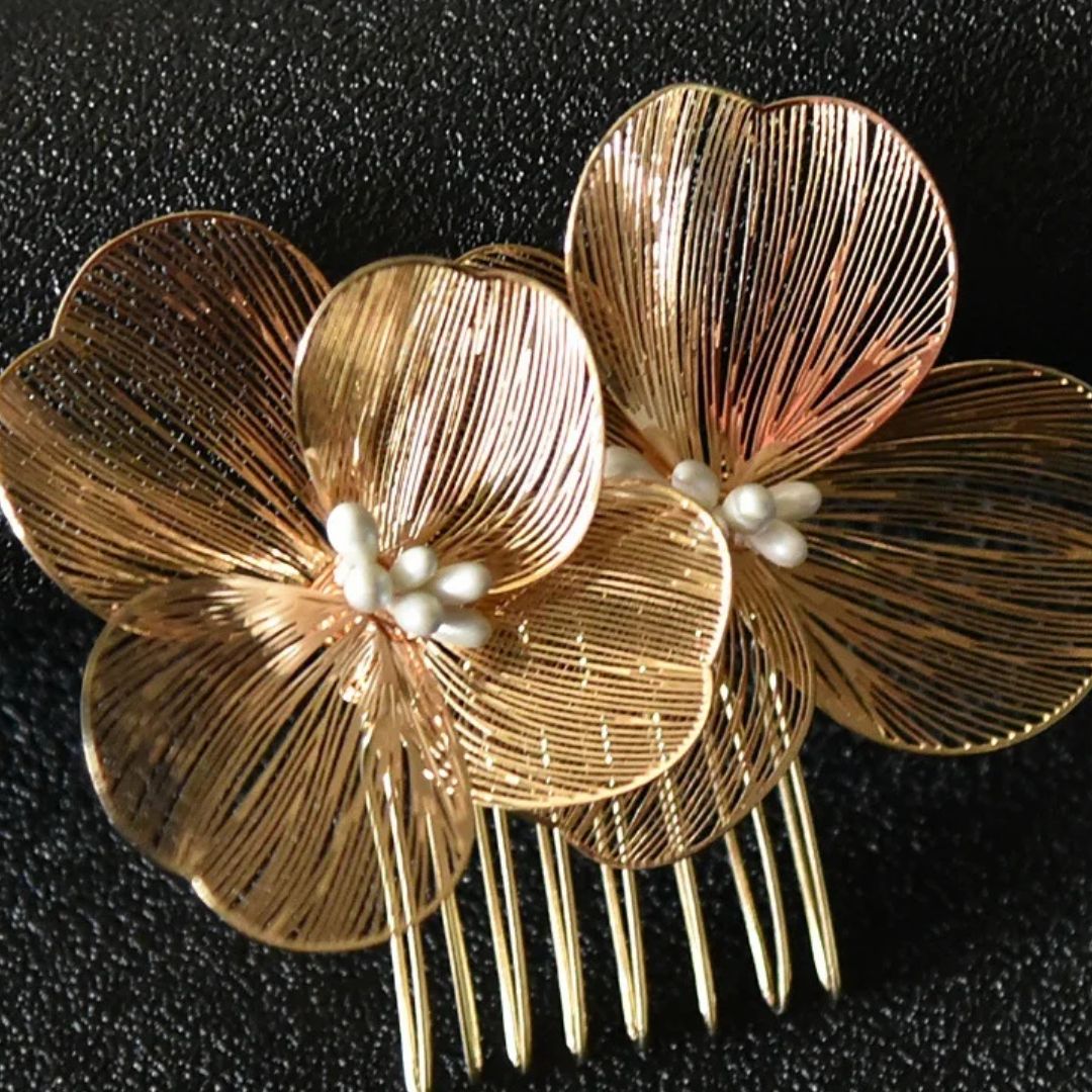 Helen Traditional Hair Accessories – Elegant Alloy Flower Hair Combs-Gold-State of Style