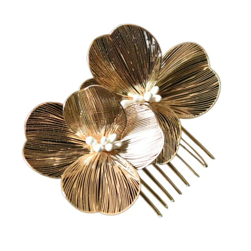 Helen Traditional Hair Accessories – Elegant Alloy Flower Hair Combs-Gold-State of Style