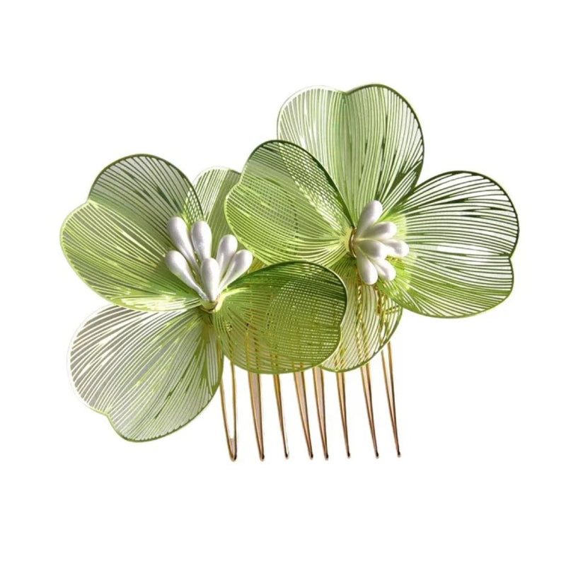 Helen Traditional Hair Accessories – Elegant Alloy Flower Hair Combs-Green-State of Style