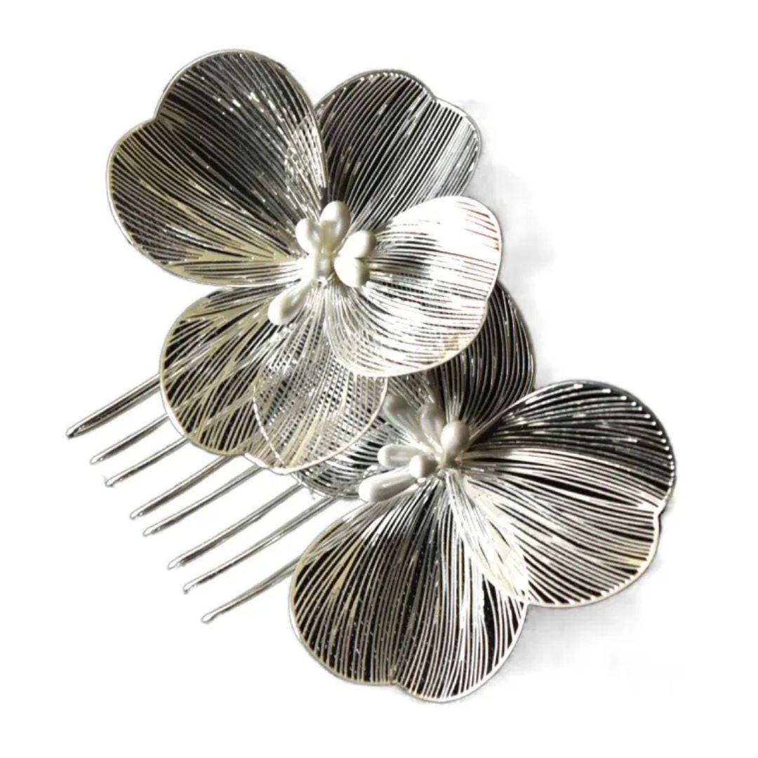 Helen Traditional Hair Accessories – Elegant Alloy Flower Hair Combs-Silver-State of Style