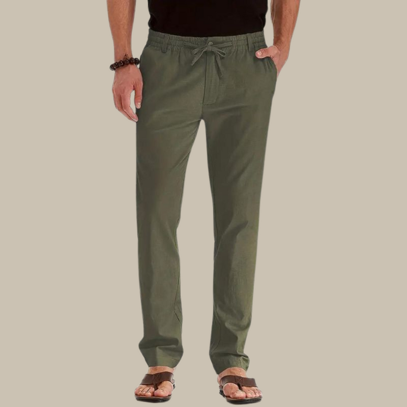 Helge | Men's Summer Trousers with Elastic Waistband-Army Green-M-State of Style
