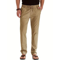 Helge | Men's Summer Trousers with Elastic Waistband-Beige-M-State of Style