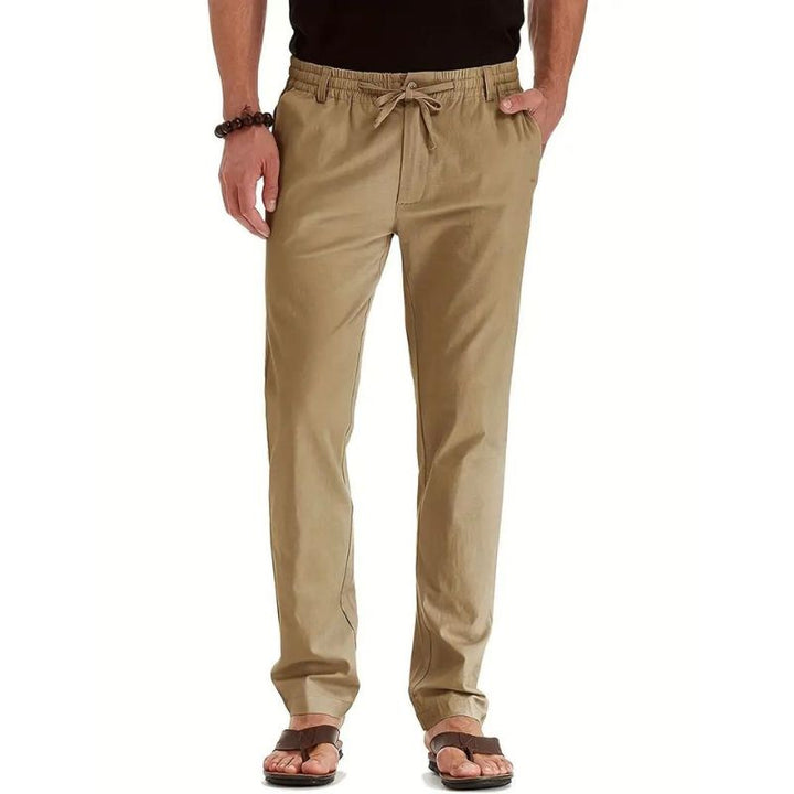 Helge | Men's Summer Trousers with Elastic Waistband-Beige-M-State of Style