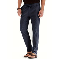 Helge | Men's Summer Trousers with Elastic Waistband-Navy Blue-M-State of Style