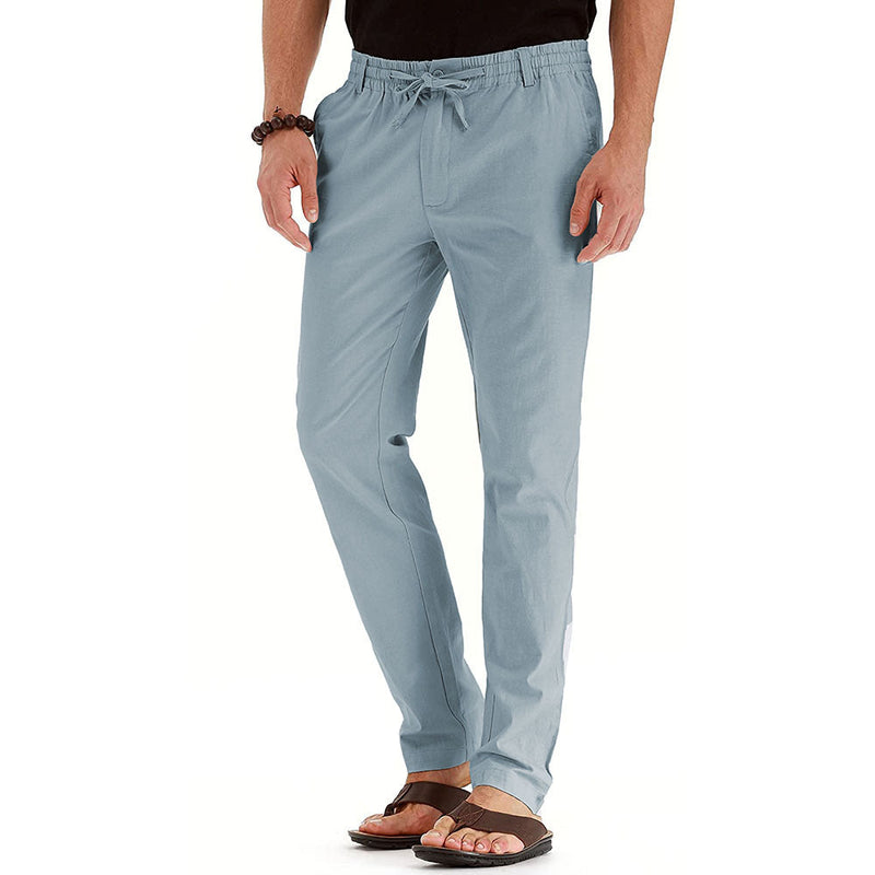 Helge | Men's Summer Trousers with Elastic Waistband-Sky Blue-M-State of Style