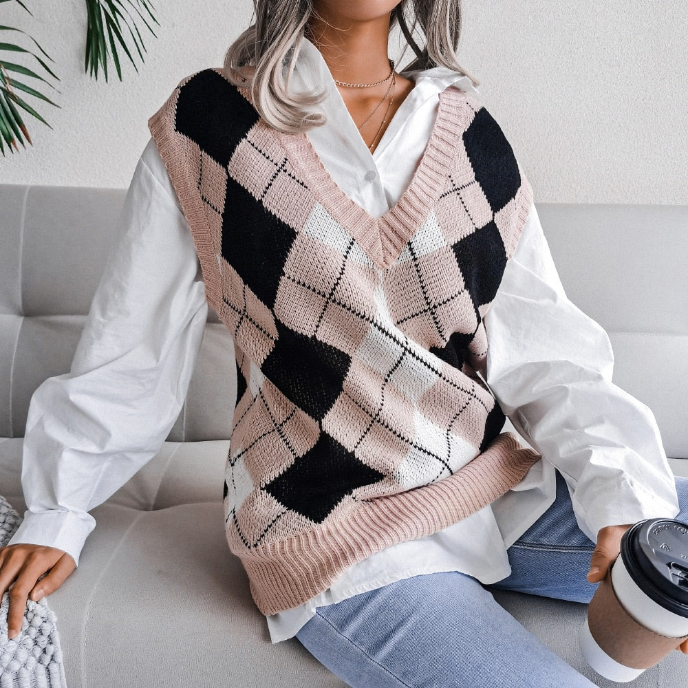 HenniesShirt | Women's Stylish Checkered Sweater-Pink-S-State of Style