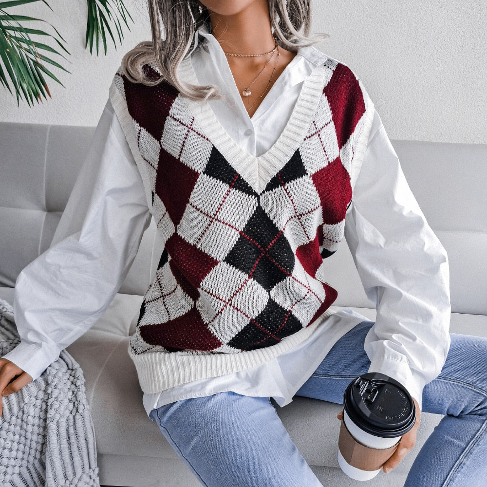 HenniesShirt | Women's Stylish Checkered Sweater-Red-S-State of Style