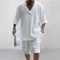 Henrik Knitted Two-Piece Set for Men – Shorts and Short-Sleeved Shirt-White-S-State of Style