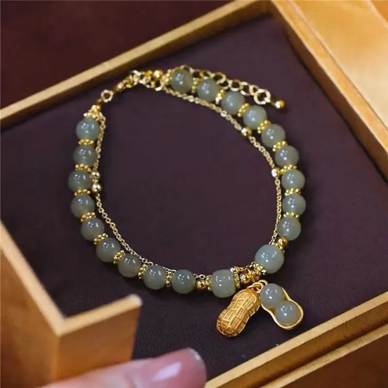 Hetian Jade Bracelet with Gold Accent-Jade Leaf-State of Style