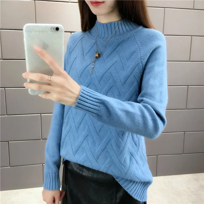 High Collar Sweater for Women | Elegant, Warm & Stylish-Blue-S-State of Style