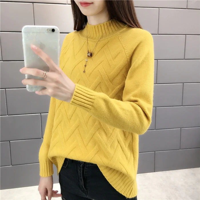 High Collar Sweater for Women | Elegant, Warm & Stylish-Yellow-S-State of Style