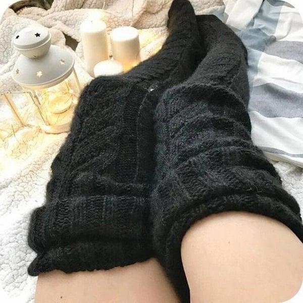 High Knitted Wool Ladies Socks - WarmWool-Black-State of Style