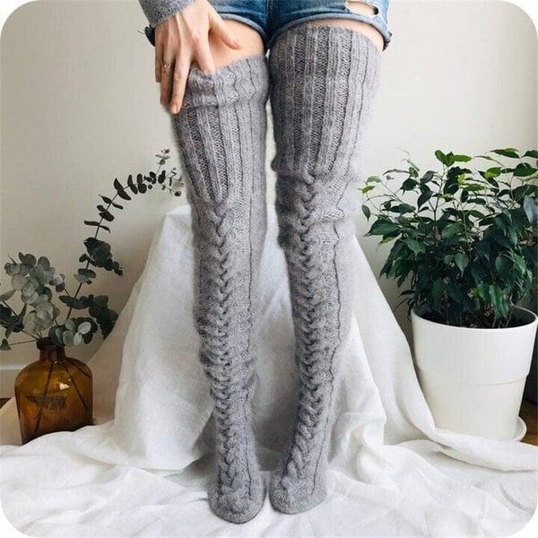 High Knitted Wool Ladies Socks - WarmWool-Grey-State of Style