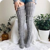 High Knitted Wool Ladies Socks - WarmWool-Grey-State of Style