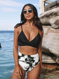High Waist Bikini Set – Eliva-Black White-S-State of Style