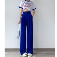 High-Waist Casual Women's Trousers with Wide Leg – Emilia-Blue-S-State of Style