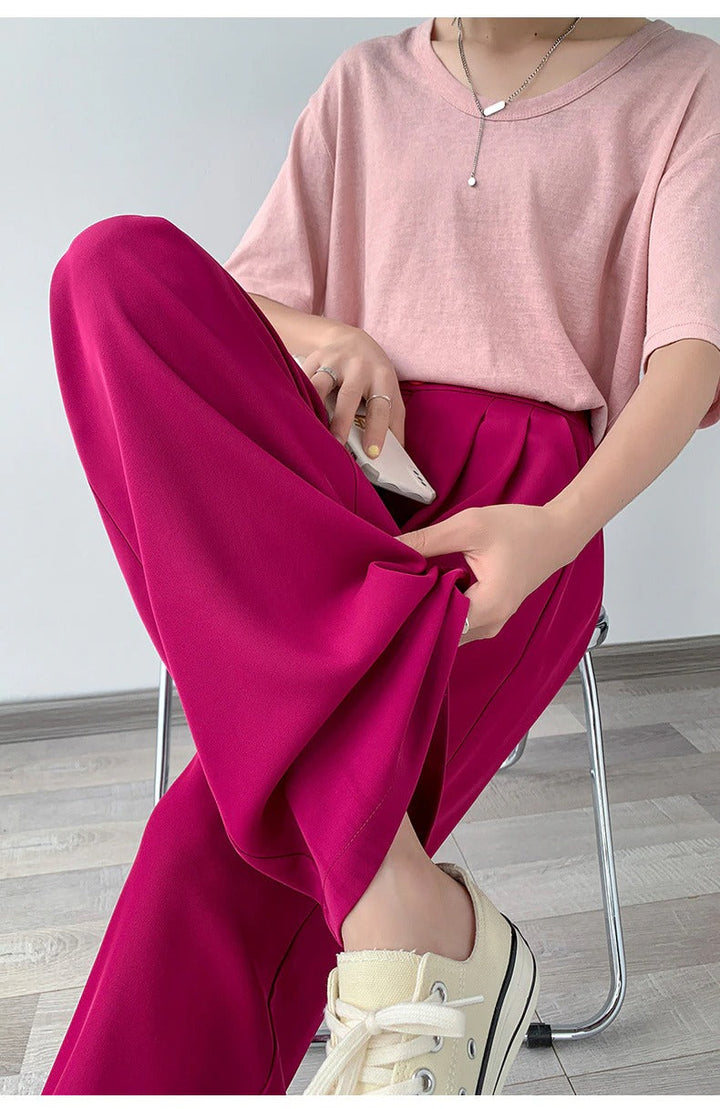 High-Waist Casual Women's Trousers with Wide Leg – Emilia-Pink-S-State of Style