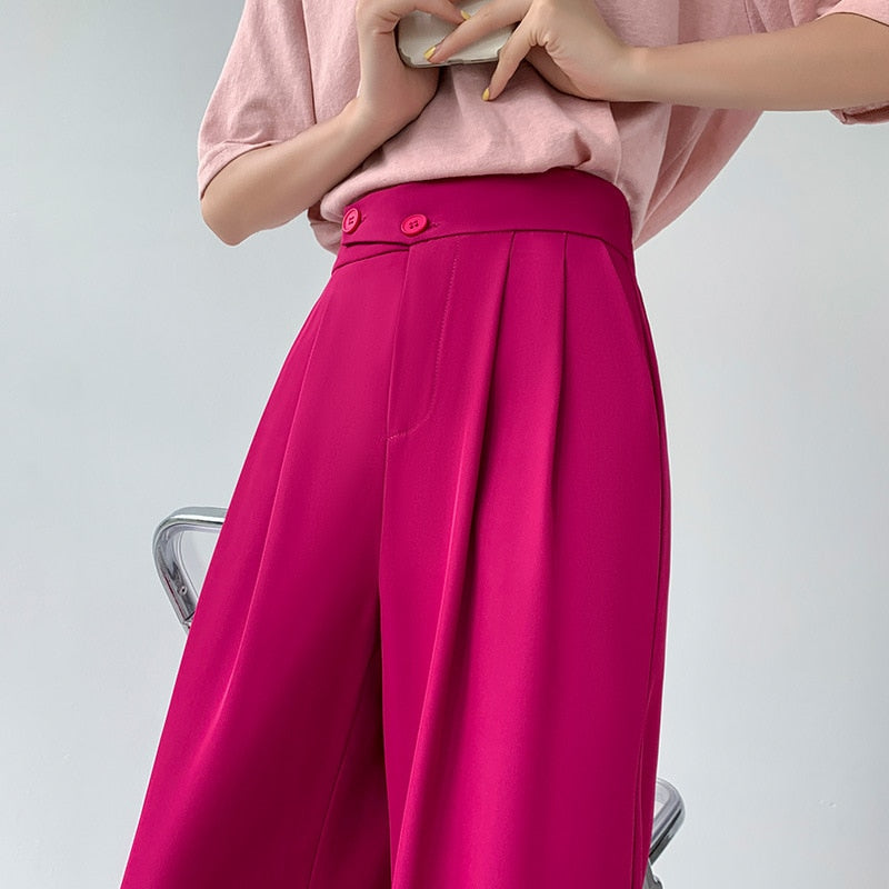 High-Waist Casual Women's Trousers with Wide Leg – Emilia-Pink-S-State of Style