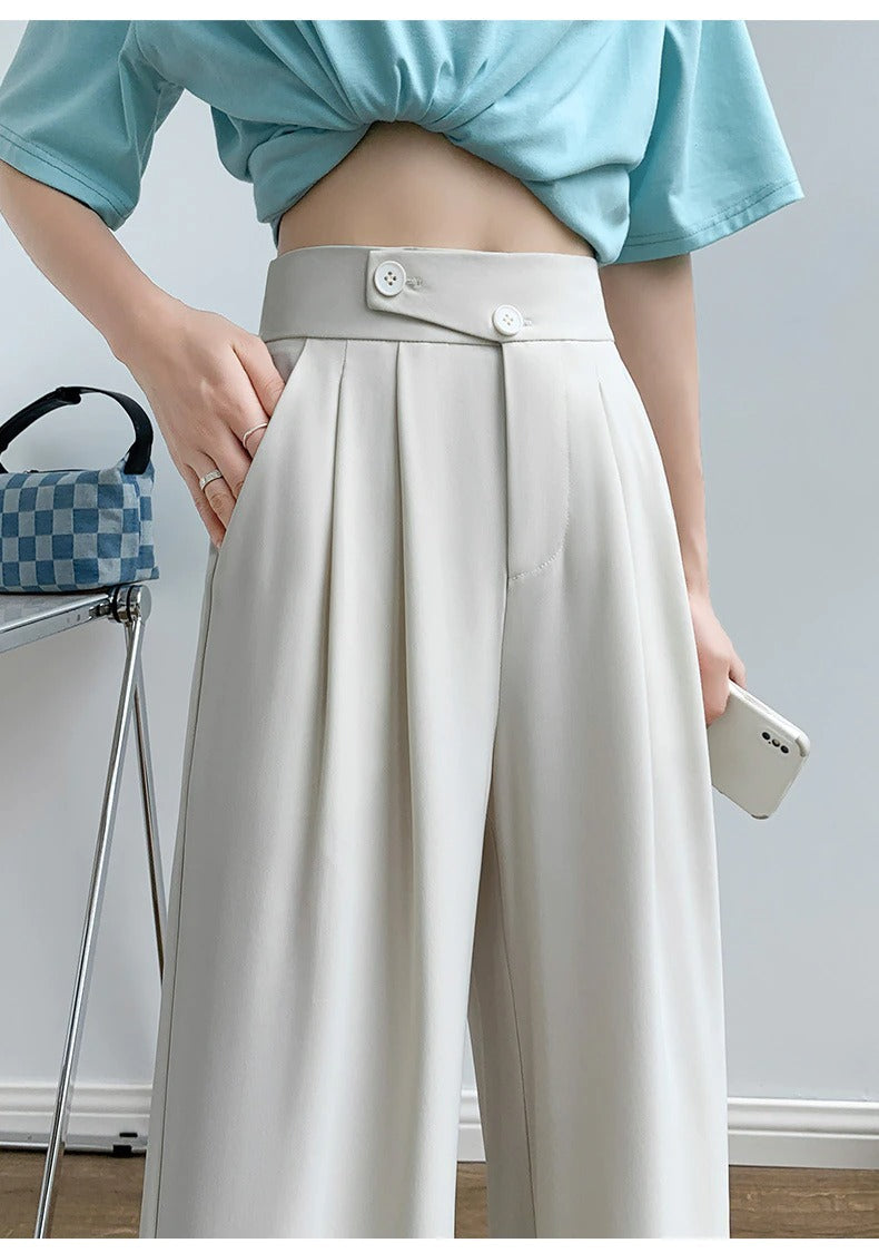 High-Waist Casual Women's Trousers with Wide Leg – Emilia-Pink-S-State of Style