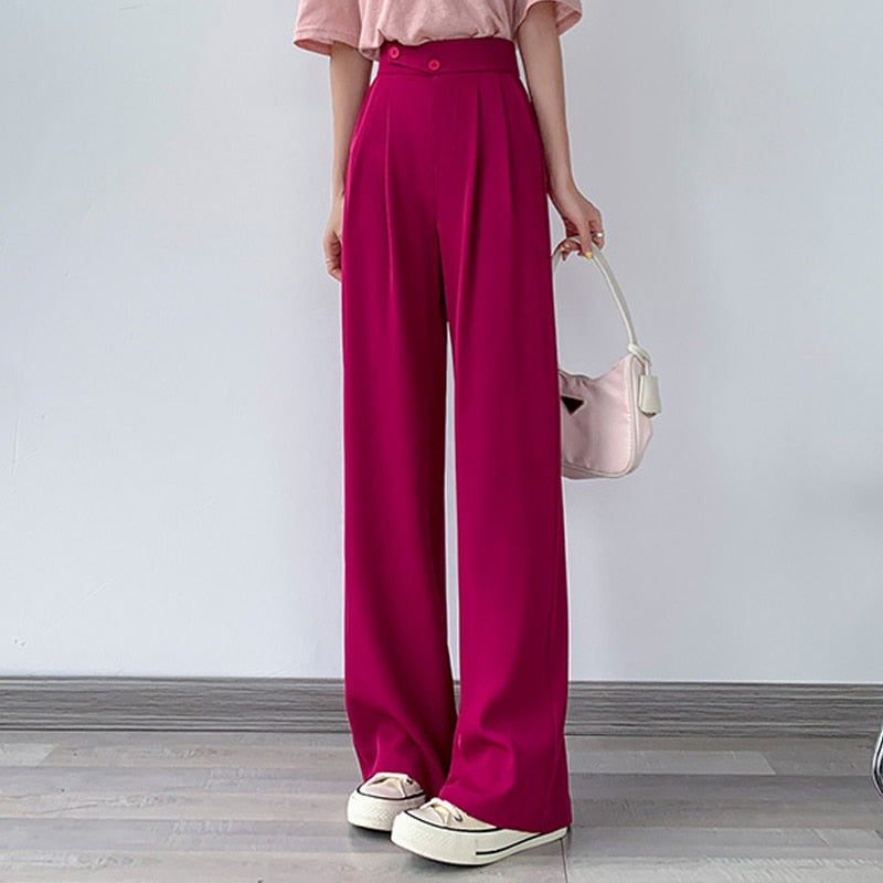 High-Waist Casual Women's Trousers with Wide Leg – Emilia-Pink-S-State of Style