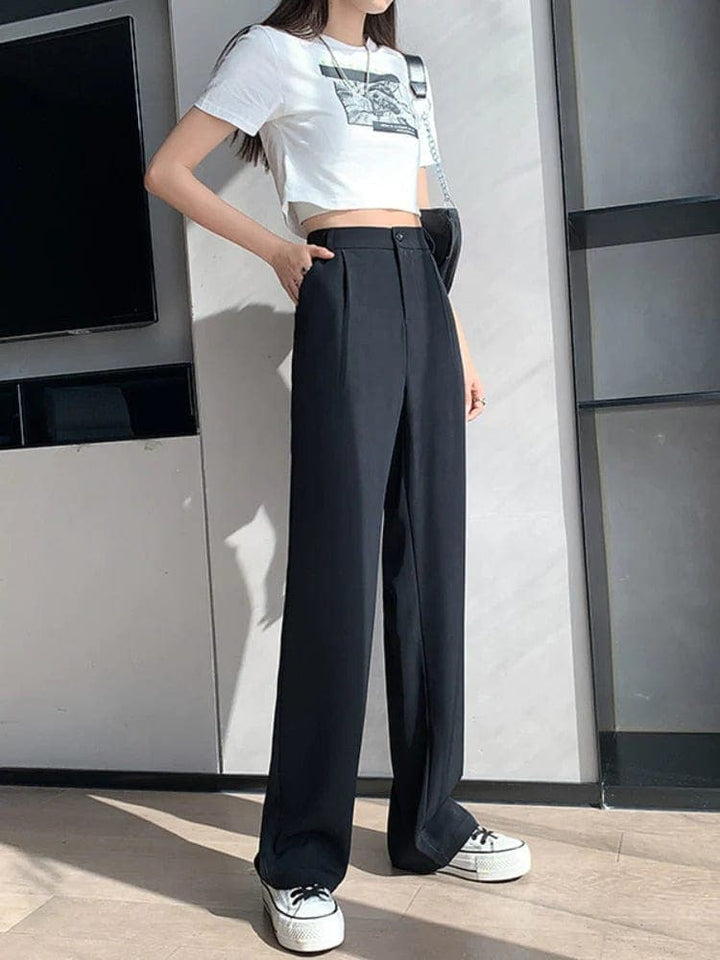High Waist Loose Pants | Women's Relaxed Fit Trousers-Black-36-State of Style