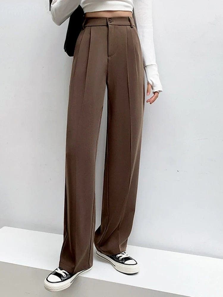 High Waist Loose Pants | Women's Relaxed Fit Trousers-Brown-36-State of Style