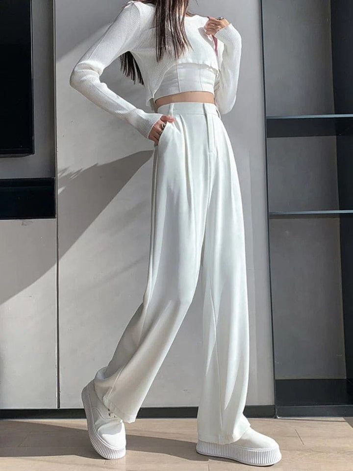 High Waist Loose Pants | Women's Relaxed Fit Trousers-White-36-State of Style