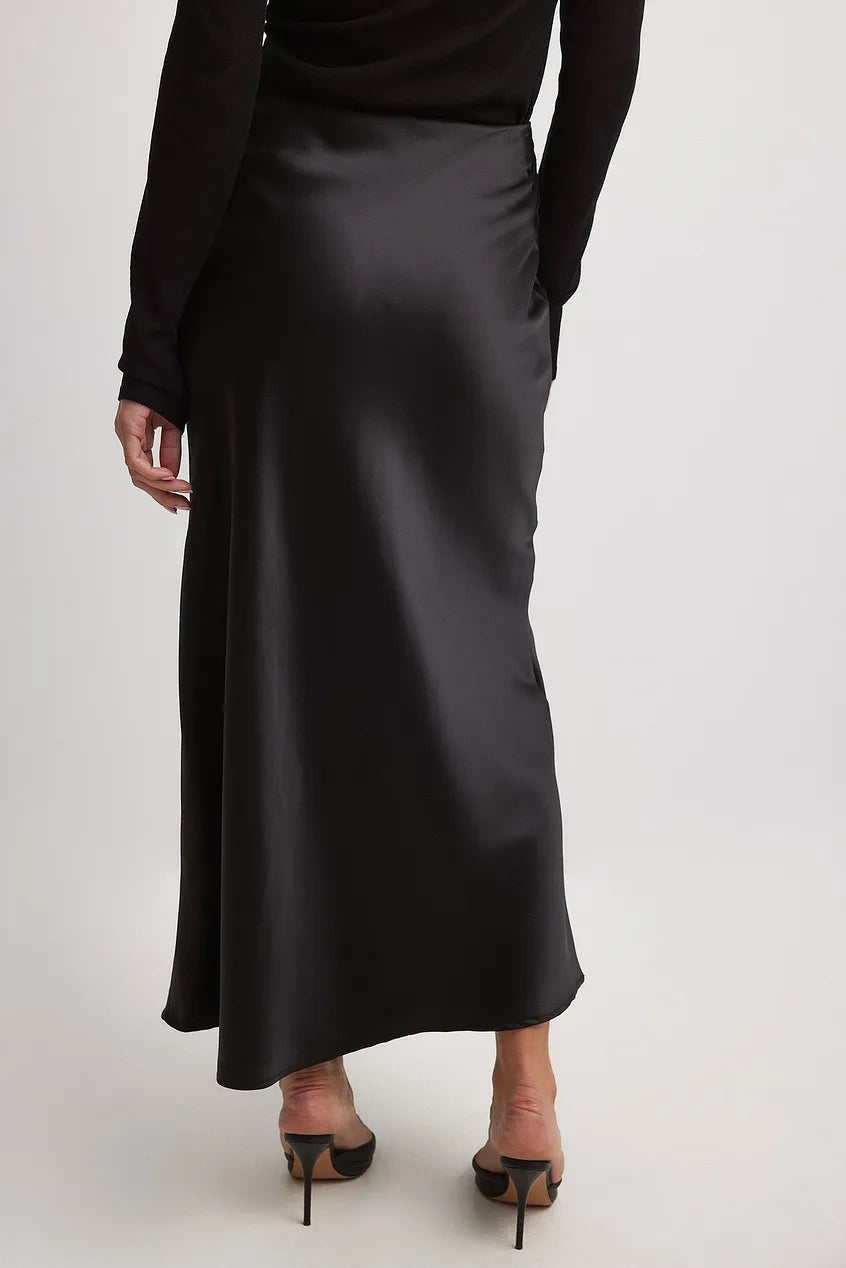 High Waist Satin Skirt – Leona-Black-S-State of Style
