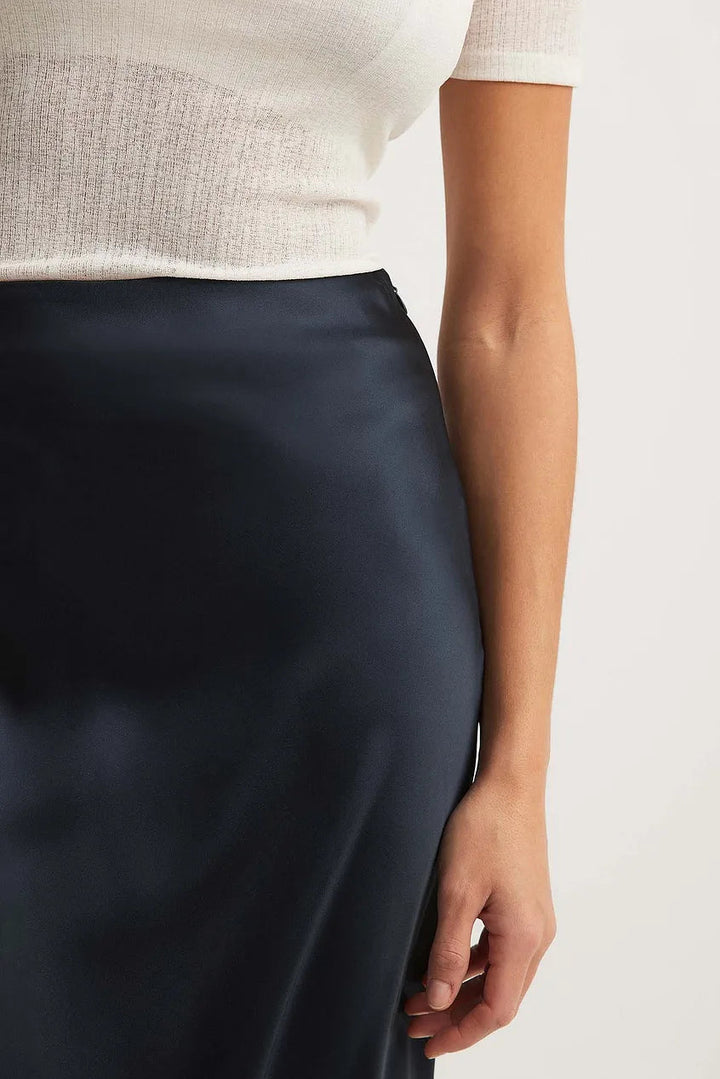 High Waist Satin Skirt – Leona-Black-S-State of Style