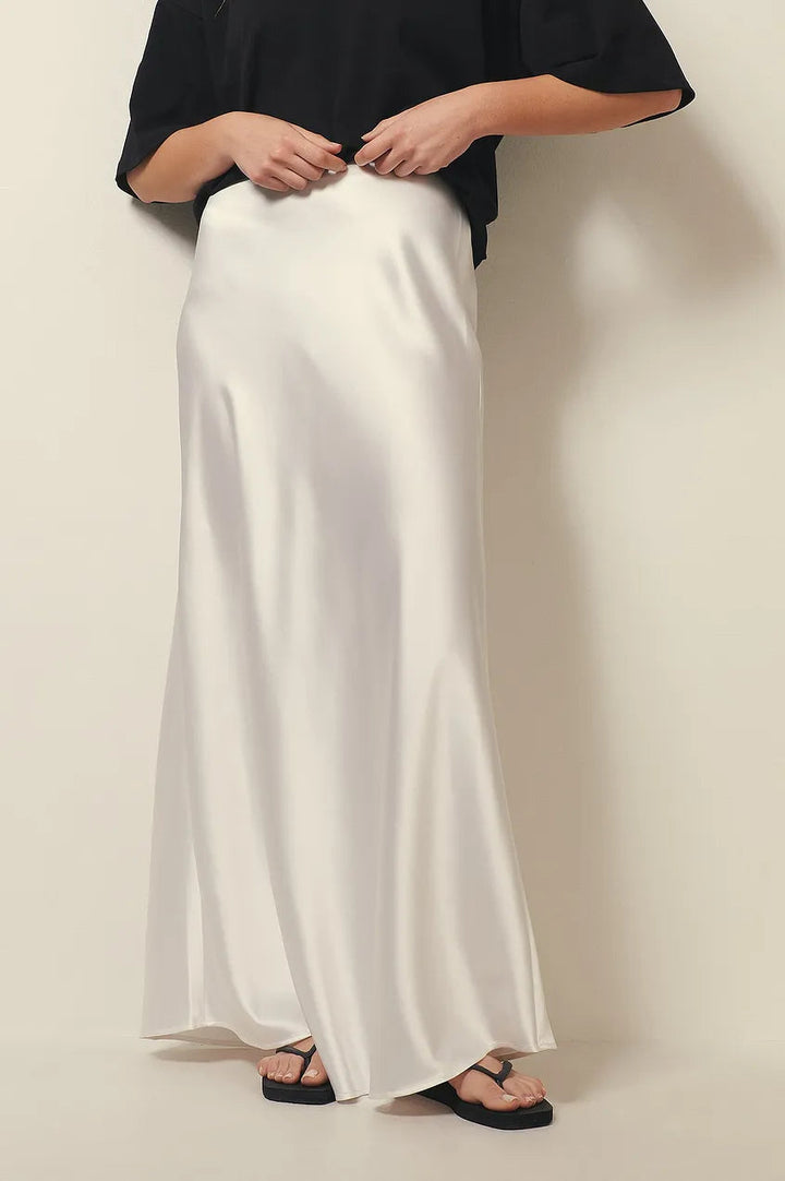 High Waist Satin Skirt – Leona-White-S-State of Style