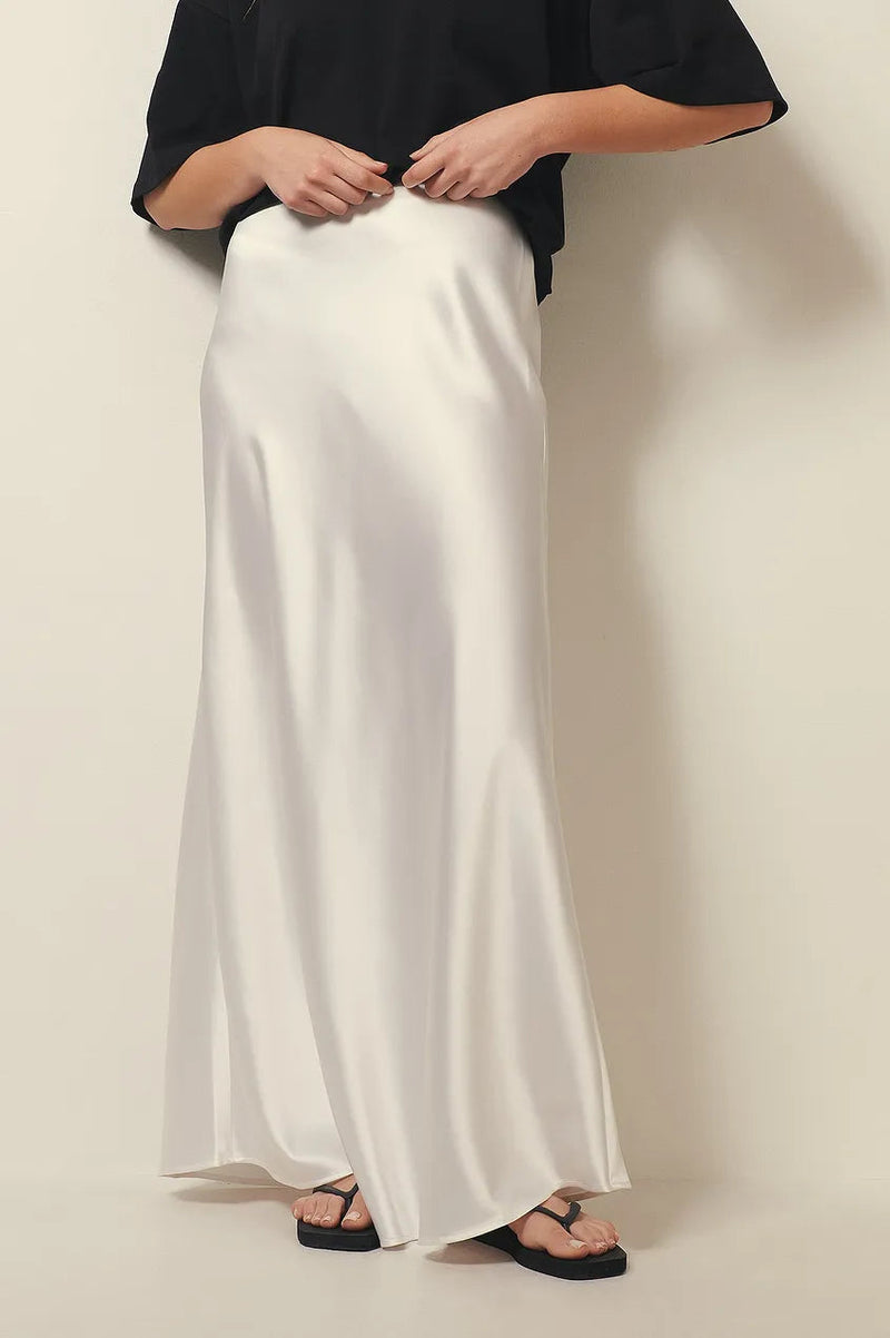 High Waist Satin Skirt – Leona-White-S-State of Style