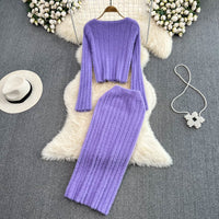 High Waist Skirt And Square Neck Sweater Set | Chic Two-Piece Outfit-Purple-One size fits all-State of Style
