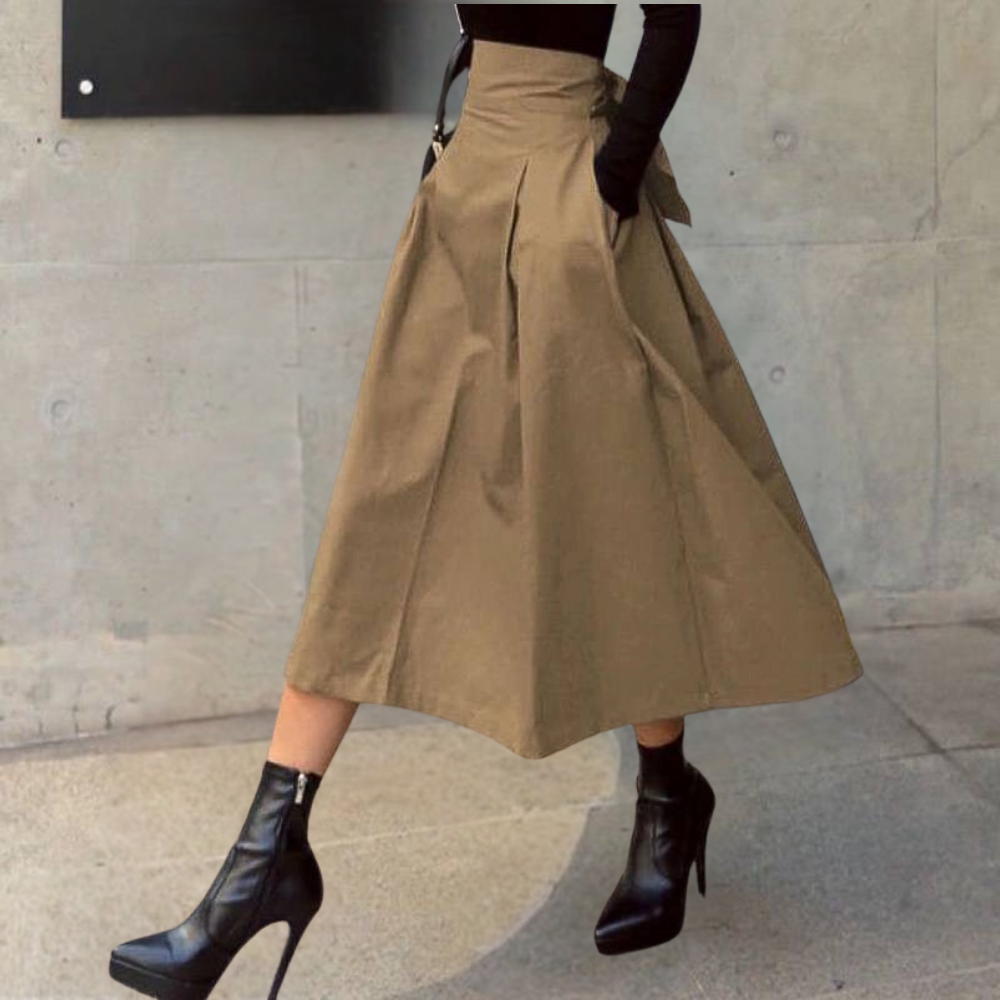 High-Waist Skirt with Bow Detail - Elina-Brown-XS-State of Style