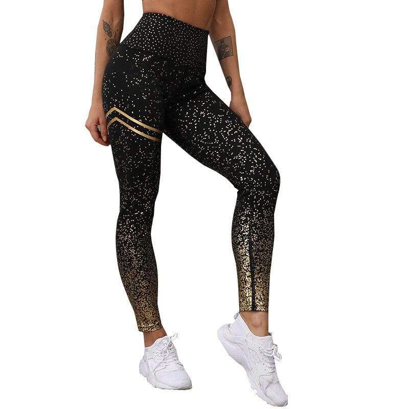 High Waist Sport Legging - Lila-Black / Gold-S-State of Style