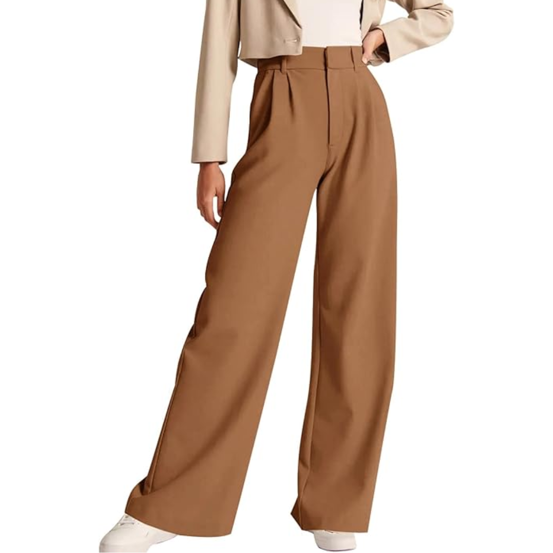 High Waisted Business Casual Work Trousers with Pockets - Katja-Brown-S Short-State of Style