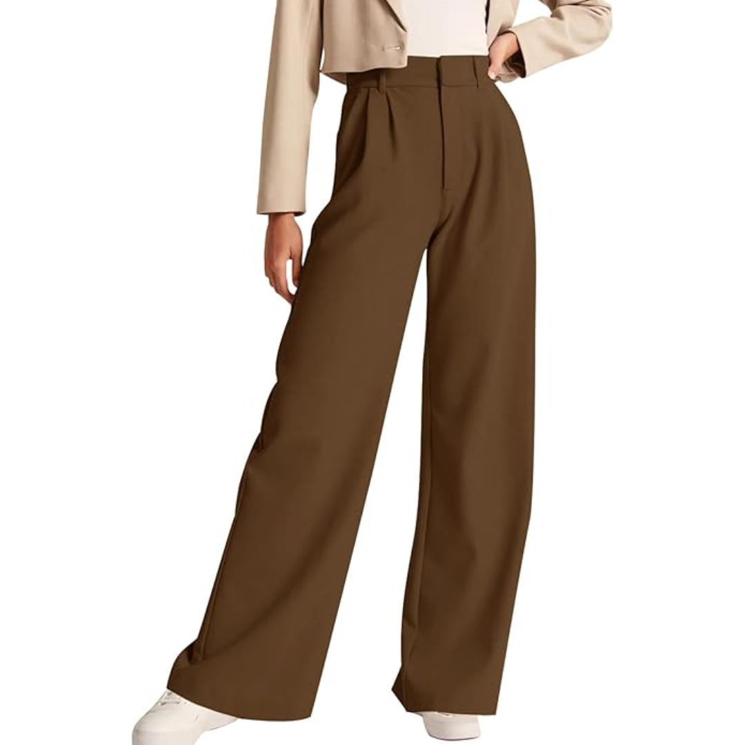 High Waisted Business Casual Work Trousers with Pockets - Katja-Dark brown-S Short-State of Style