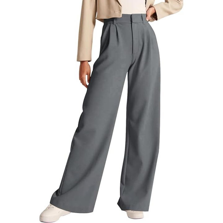 High Waisted Business Casual Work Trousers with Pockets - Katja-Dark grey-S Short-State of Style