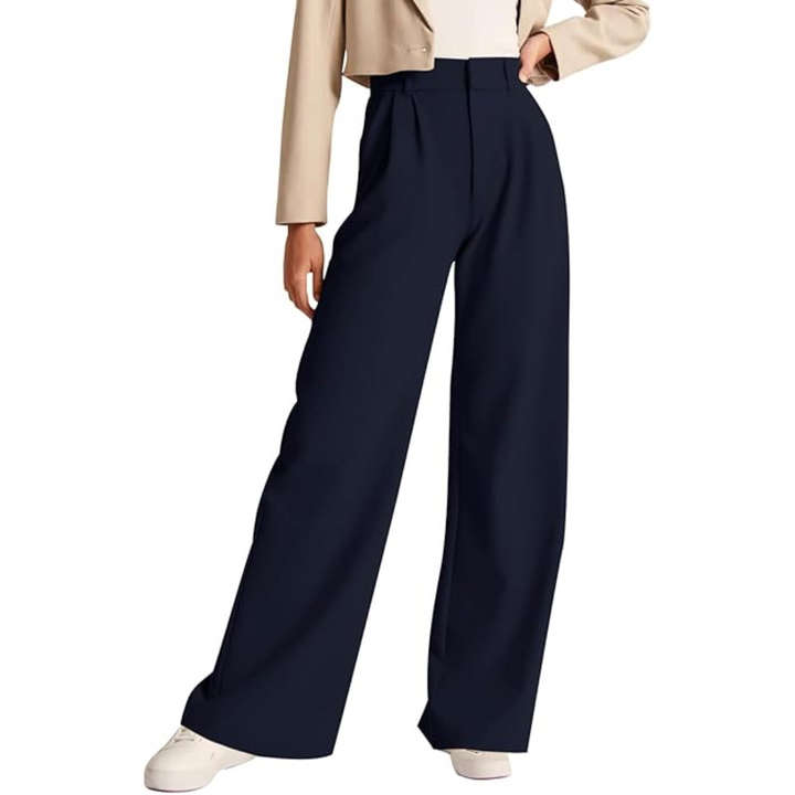 High Waisted Business Casual Work Trousers with Pockets - Katja-Marine blue-S Short-State of Style