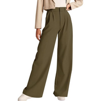 High Waisted Business Casual Work Trousers with Pockets - Katja-Olive green-S Short-State of Style