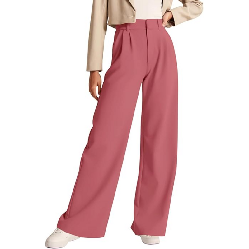 High Waisted Business Casual Work Trousers with Pockets - Katja-Pink-S Short-State of Style